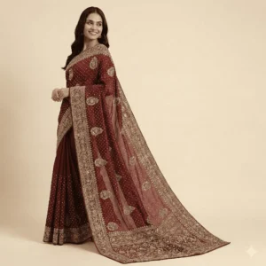 Maroon Zardosi Heavy Work Saree