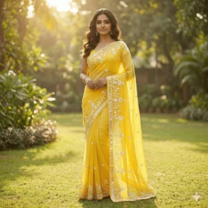 Bright Yellow Georgette Saree