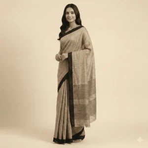Earthy Taupe Linen Saree