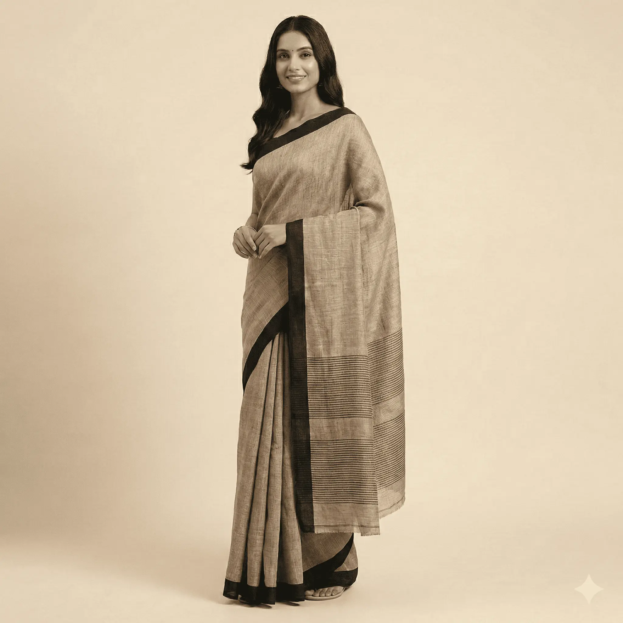 Earthy Taupe Linen Saree