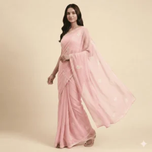 Blush Pink Chiffon Saree